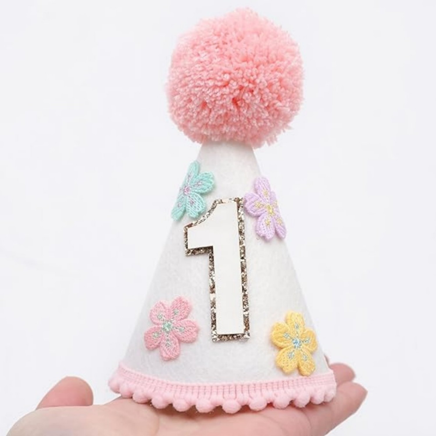 Party Hat Cone - Kolorowy, kwiatowy kapelusz urodzinowy w kształcie