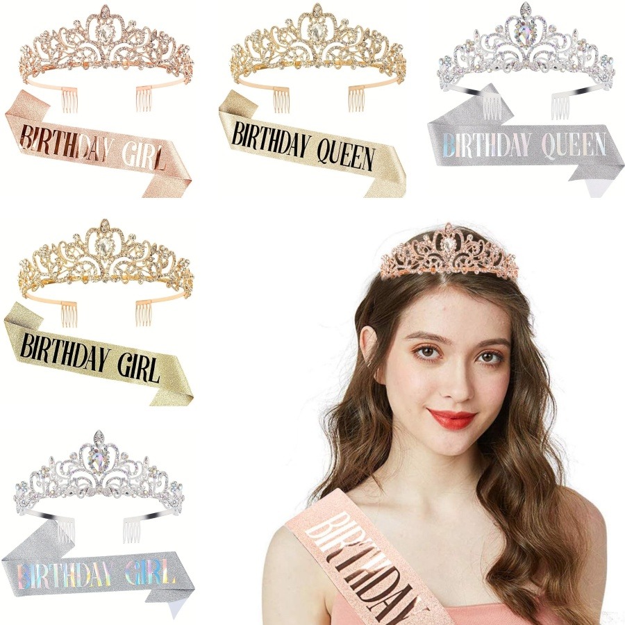 Birthday Sash Glitter - 2 szt./zestaw Błyszcząca Korona z Kryształkami
