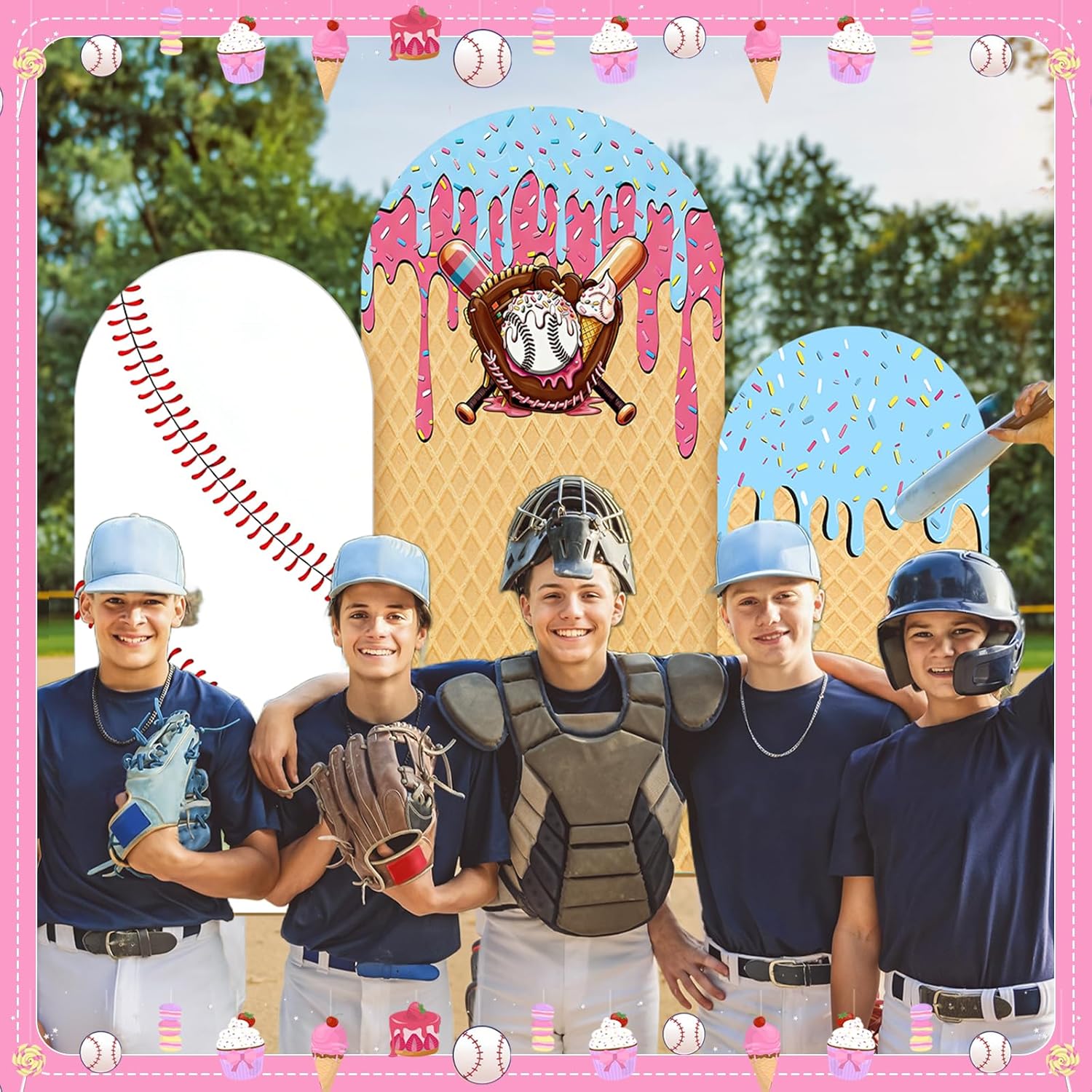 Dessert Table Backdrop - Tło fotograficzne: baseball, lody, efekt kapania,