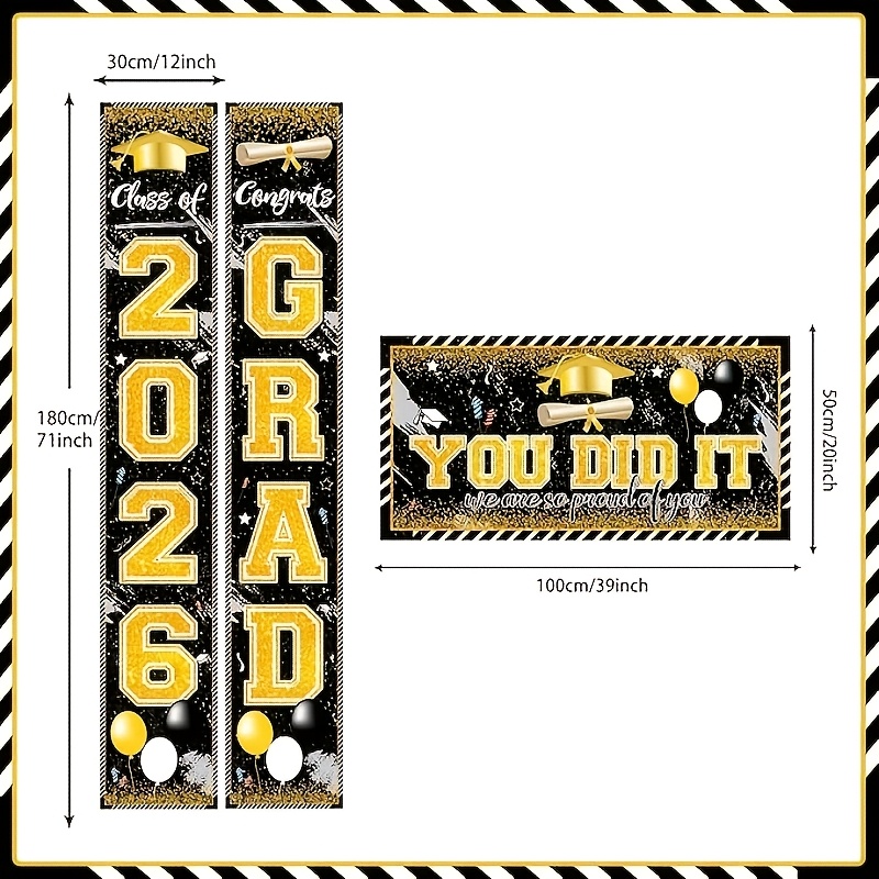 Party Banner Gold - 2D 3 szt. Banery na ukończenie