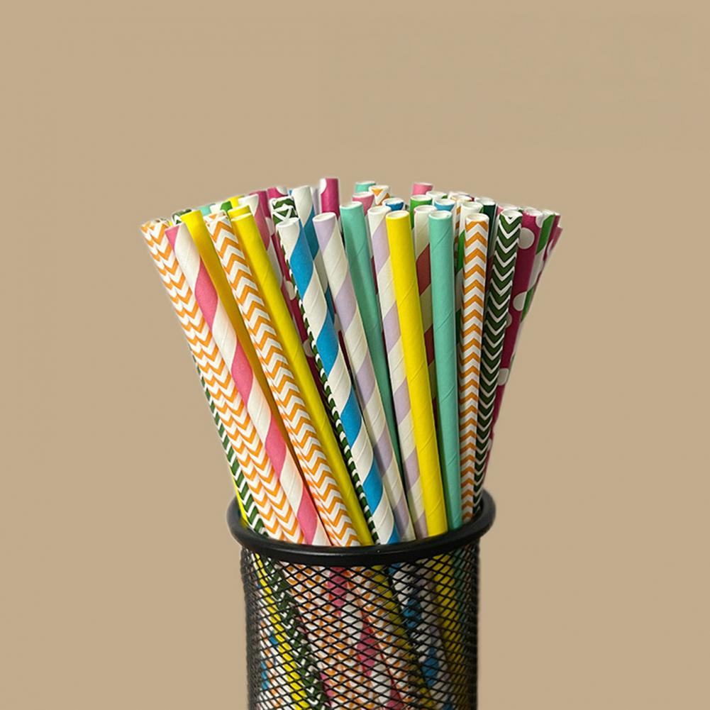 Paper Straw Color - 100 szt. Kolorowe słomki w paski,