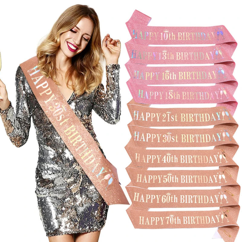 Birthday Sash Glitter - Happy 10th 13th 16th 21st 30th
