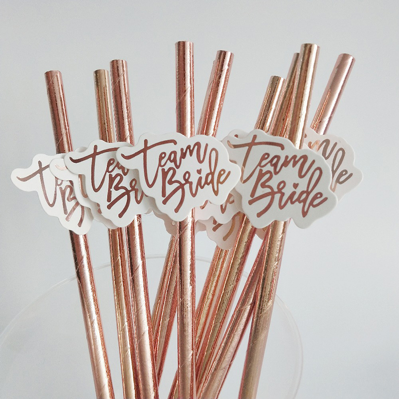 Paper Straw Color - 10szt Team Bride Rose Gold Straw