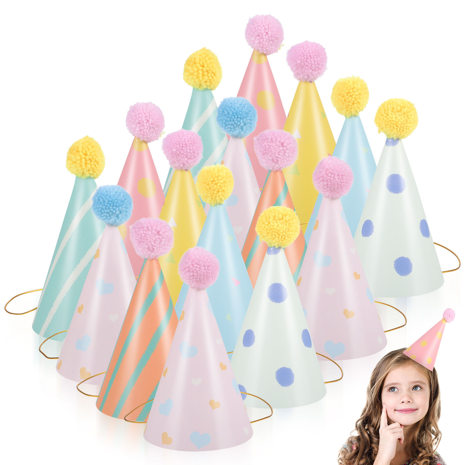 Party Hat Cone - 14 szt. Papierowych kapeluszy urodzinowych dla
