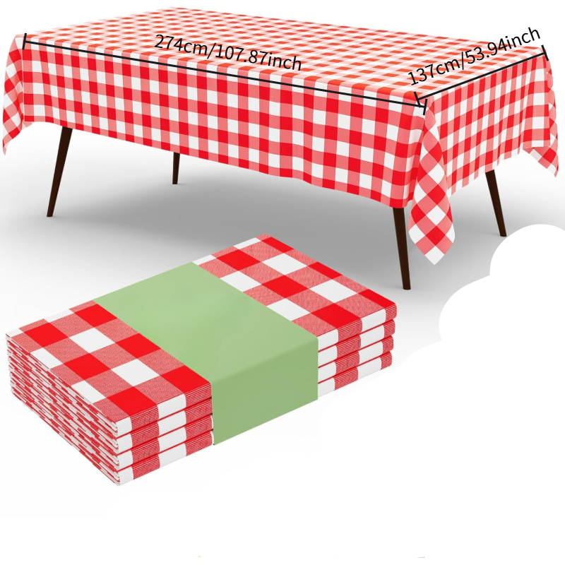 Table Cloth Disposable - Prostokątny czerwono-biały obrus w kratkę, wodoodporny,