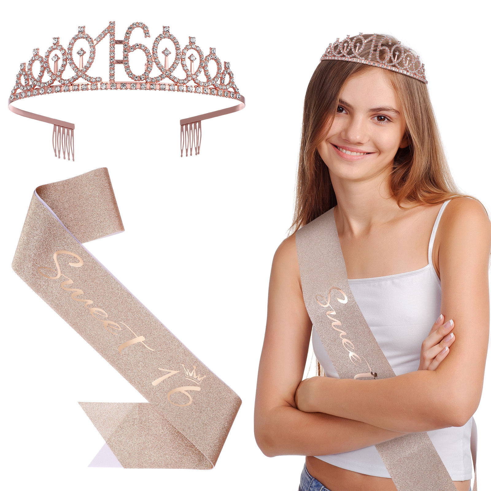 Birthday Sash Glitter - 1 Zestaw Błyszcząca Tiara Urodzinowa z